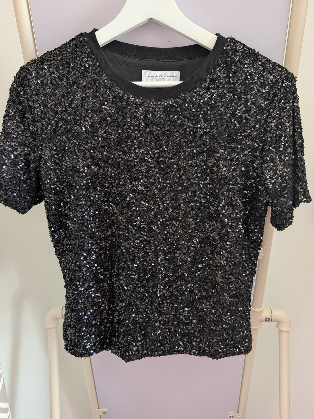 Never Fully Dressed Black Sequin Short Sleeve Tee